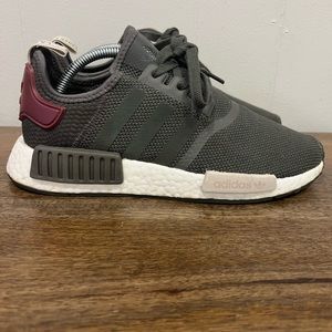 Women’s Adidas Sneakers NMD R1 Gray Olive Maroon Athletic LHG 029003 Size 8.5